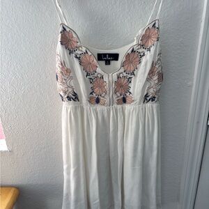 Lulu's Cream Dress with Pink and Blue Embroidery